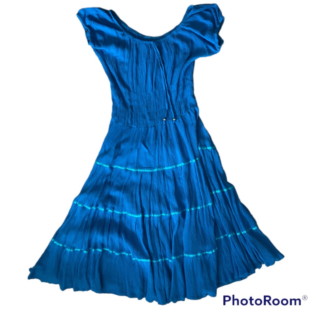 Blue, Mid-length, Off-shoulder dress. One size.